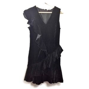 Scripted Black Velvet Ruffle Asymmetrical Dress